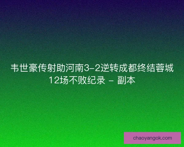 韦世豪传射助河南3-2逆转成都终结蓉城12场不败纪录 - 副本