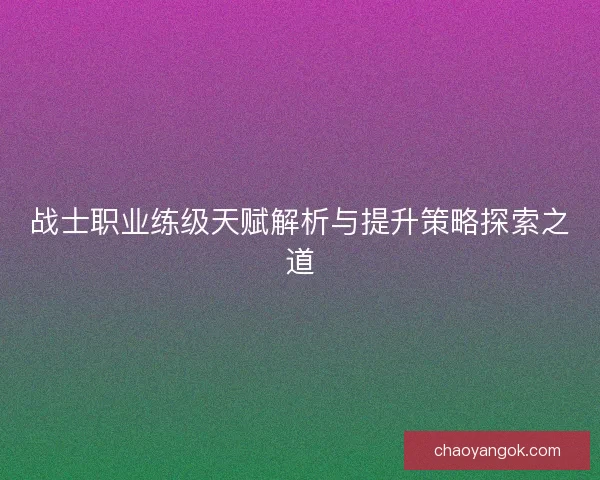 战士职业练级天赋解析与提升策略探索之道
