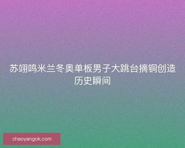 苏翊鸣米兰冬奥单板男子大跳台摘铜创造历史瞬间